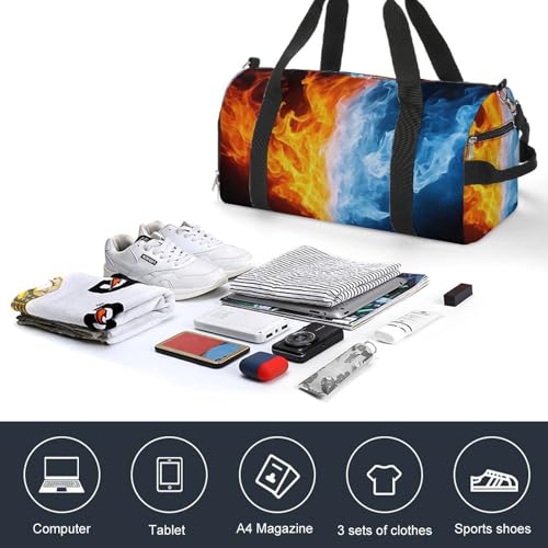 Large Overnight Luggage Bag Travel Weekender Duffle Bag Sport Beach Yoga Bags Ice Water Fire Flame Red Blue4