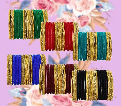 Image of NMII Glass with Plain and Glossy Finished Bangle Set For Women and Girls