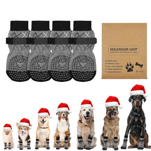 Adiwo 2 Paar Anti Rutsch Hundesocken, Doppelseitige Socken für Hunde mit Verstellbaren Riemen, Dog Socks, Hundeschuhe Pfotenschutz Outdoor Inneneinsatz, Geschenk zu Weihnachten, Neujahrsgeschenke, XS