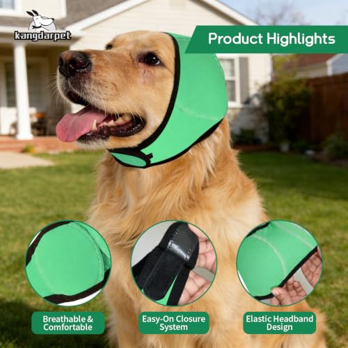 Image of Dog Ear Cover, Green, M (Head Size: 14 inch-19 inch) | Noise Protection & Anxiety Relief, Adjustable No Shake Ear Wrap