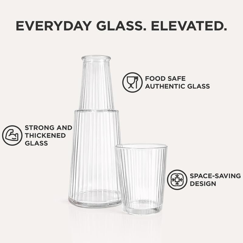 Image of Allo Drinksafe Glass Water Jug With Lid 850ml, Multipurpose Detox Pitcher Jar For Hot & Cold Beverages, Milk, Juice, Iced Tea, Ideal For Gifting, Serving, Dining Table(0.85 Litre Transparent Stripped)