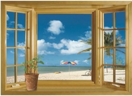 Amazon ウォールステッカー ビーチ 窓 ハワイ パラソル 南国 砂浜 植木鉢 海 ハワイ 島 波 雲 空 ヤシの木 ウォールシール 海岸 お風呂 夏 避暑地 オシャレ かわいい Vr0257 ノーブランド品 並行輸入品 ウォールステッカー オンライン通販