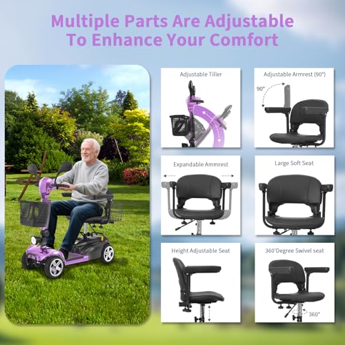 Image of Mobility Scooter for Seniors /Adults,20 /35 Miles up to 300lbs Capacity, 4 Wheels Mobility Scooters 350W 7MPH,USB Charging Detachable Lithium Battery with Rear Mirror