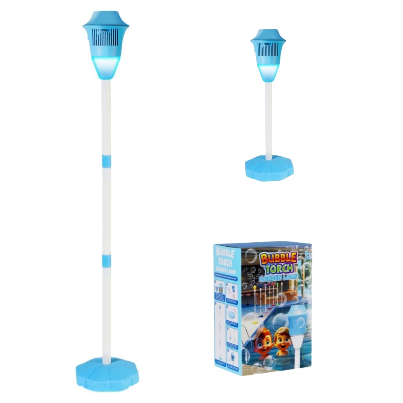 Bubble Maker Stand, 47Inch Battery Operated Standing Bubble Machine with Lights and Music, Adjustable Bubble Torch Garden Lamp,Auto Vertical Bubble Machine for Wedding Birthday Party Gift (E)