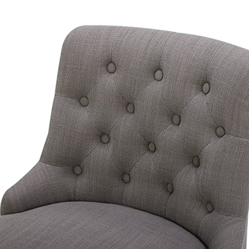Image of Watson & Whitely Counter Height Bar Stools Swivel Barstools, Fabric Grey | Set of 2, Upholstered Modern Barstool with Back, Solid Wood Legs, 26 inch H Seat