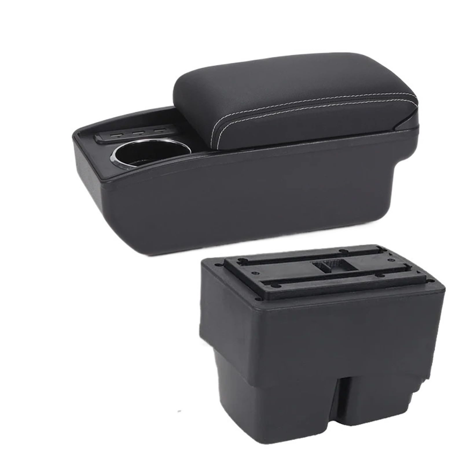 UMDJJU For Fiesta MK7 2009-2017 Storage Box Interior Details Car Accessories Car Centre Console Armrest Box(B3 Black white 6USB)