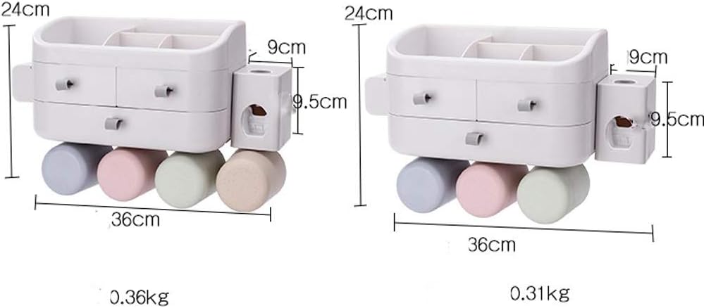 Toothbrush Holder Double Drawer with Toothpaste Wall Hanging Type No Trace Toothbrush Holder Wash Set (Size : Four) (Four)