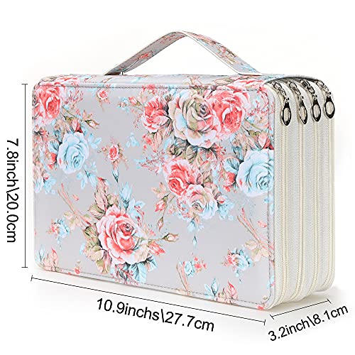 Image of Vomgomfom Colored- 200 Slots Pencil Holder with Zipper Closure Twill Fabric Large Capacity Pencil Case for Watercolor Pens or Markers, Organizer for Artist (Gray Rose)