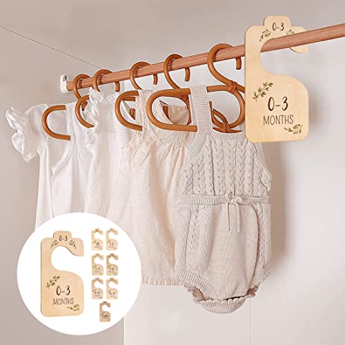 Image of TOBETOPTOOLER 8 Pcs Baby Closet Dividers Nursery Baby Closet Hanger Organizer Wood Double Sided Baby Clothes Dividers from Newborn to 24 Months (Burlywood)
