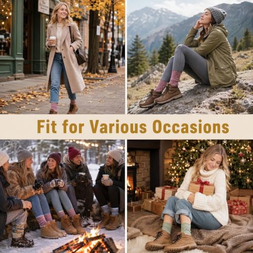 Image of Winter Women Socks 5 Pairs Vintage Wool Casual Thermal Crew Socks