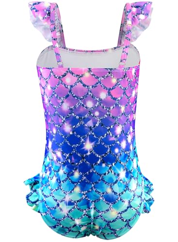 Image of DAXIANG Girls One Piece Ruffle Strap Swimsuit Quick Dry Mermaid Swimwear Beach Sport Bathing Suit for Toddler Kids 4-11 Years