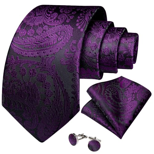 Image of DiBanGu Mens Paisley Tie Sets Silk Jacquard Woven Floral Necktie and Pocket Square Cufflinks Wedding Business Party