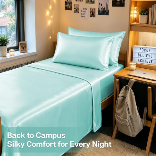 Image of MR&HM Satin Pillowcase for Hair and Skin, Silk Satin Pillowcase 2 Pack, Standard Size Pillow Cases Set of 2, Silky Pillow Cover with Envelope Closure (20x26, Turquoise)