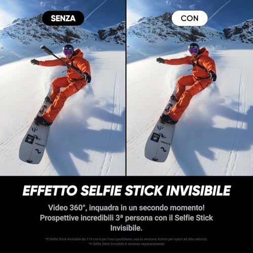 X5 Pack Standard - Action Cam Impermeabile 360° in 8K, Superba in Bassa Luce, Selfie Stick Invisibile, Obiettivi Sostituibili, Autonomia 3 ore, Cover Antivento, Stabilizzazione - Gadget - Immagine 3