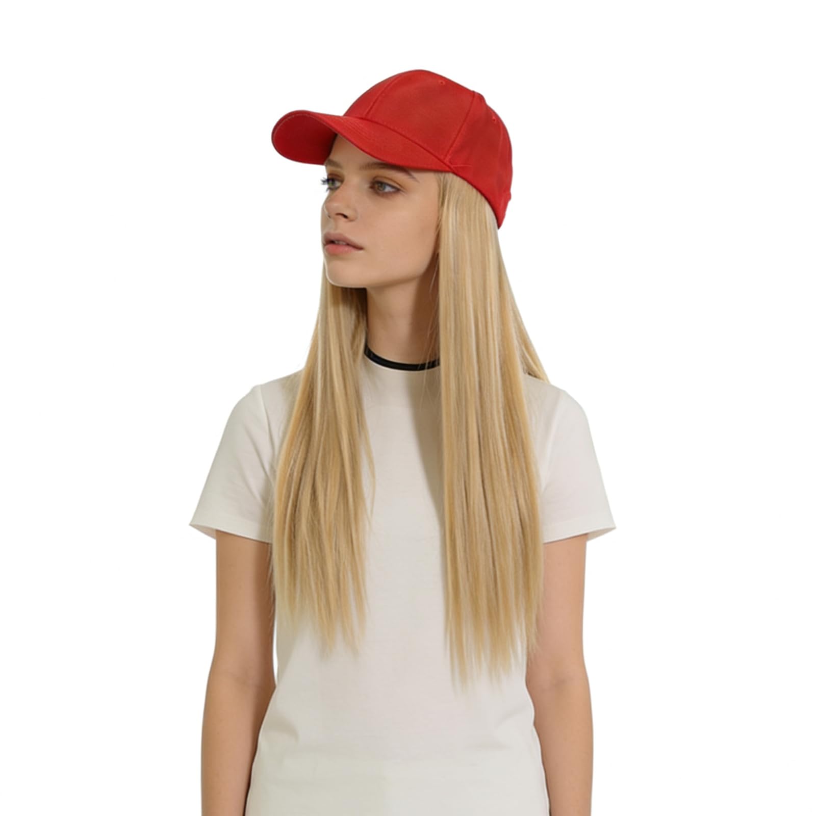 Baseball Caps with Long Straight Hair Extension Wig Attached