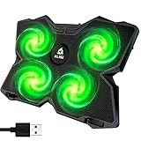 ⭐️ KLIM Wind Laptop Cooling Pad - Support 11 to 19 Inches Laptops, PS4 - [ 4 Fans ] - Light, Quiet Rapid Cooling Action - Ergonomic Ventilated Support - Gamer USB Slim Portable PC Gaming Stand (Green)