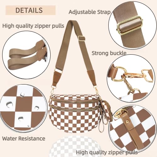 Image of Checkered Crossbody Bum Bags for Women, Nylon Sling Bags with Shoulder Strap, Large Capacity Checkered Purse Bag