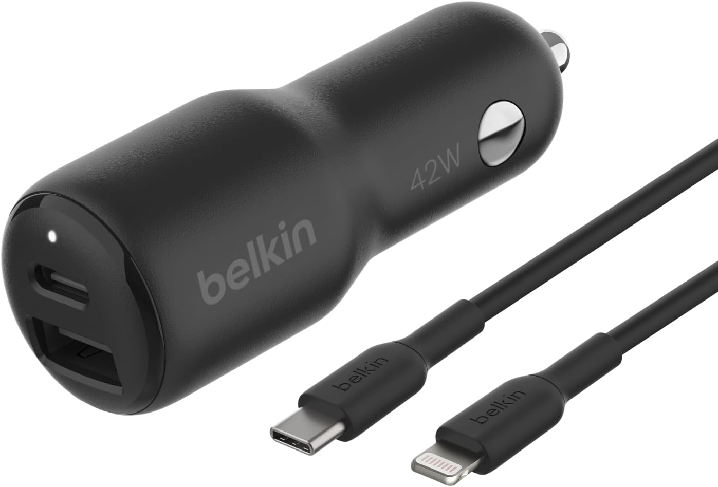 Belkin BoostCharge Dual Car Charger 42W w/Fast Charge USB-C 30W PPS & 12W USB-A Ports + USB-C to Lightning Cable for Apple iPhone 16, Pro, Pro Max, iPhone 15, & More – Black Belkin BoostCharge Dual Car Charger 42W w/Fast Charge USB-C 30W PPS & 12W USB-A Ports + USB-C to Lightning Cable for Apple iPhone 16, Pro, Pro Max, iPhone 15, & More – Black