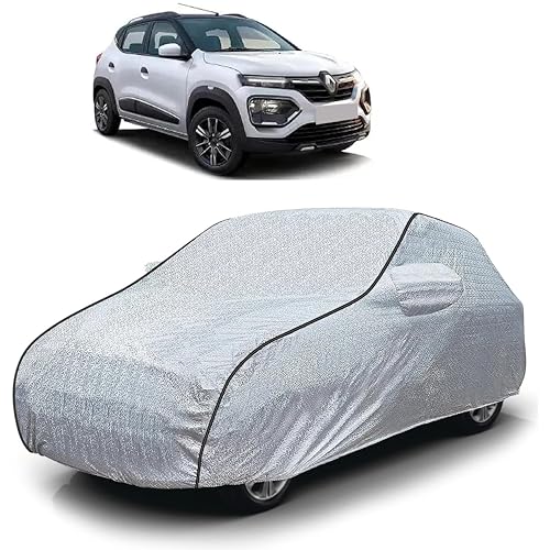Image of Sulfar 100% Waterproof Car Body Cover Compatible with Mirror for Renault Kwid (Triple Stitched, Full Bottom Elastic, Magic Silver with Black Piping)
