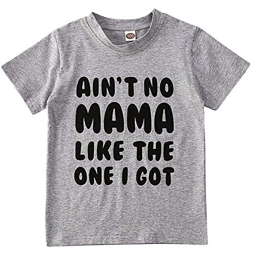 preetyyou Toddler Baby Boy Girl Solid T-Shirt Kids Solid Color Cotton Short Sleeve Letter Print Tee Tops Blouse Clothes (Grey Mom,1-2T)