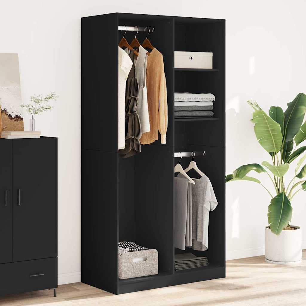 Szafa na ubrania czarna 100 x 50 x 200 cm, materiał drewnopochodny z 4 półkami, drzwiami przesuwnymi i uchwytem ściennym do sypialni, korytarza, pokoju dziecięcego, biura, wytrzymały system