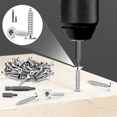 Mbsomnus 60 sztuk wkrętów do drewna, Torx M5 x 12 mm, śruby ze stali nierdzewnej, A2 V2A, śruby z łbem wpuszczanym, do drewna, DIN7991, wkręty do płyt wiórowych, pełny gwint, samogwintujące śruby do