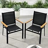 Best Choice Products Set of 2 Stackable Outdoor Textilene Chairs, All-Weather Conversation Dining Accent Furniture w/Armrests - Black/Black