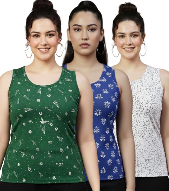 volex Women Printed Tank Top for Girls & Women | Sleeveless Casual Summer Top |Printed Tank Tee | Loose Fit Tank Top for Regular Wear, Home Wear, Gym, Yoga & Travel-Pack of 3-picture-11