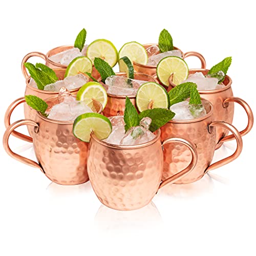 Comparison: Best Copper Moscow Mule Mugs 11 Kitchen Science Moscow Mule Copper Mugs Set of 8 (16oz) | Food Grade 100% Pure Copper Cups | Handcrafted w/Lacquered Hammered Finish, Smooth Rounded Lip, Ergonomic Handle (No Rivet) w/Solid Grip
