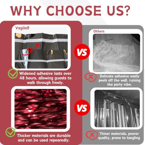 Image of Matte Burgundy Foil Fringe Tinsel Backdrop, 2 Pack, 3.3 x 6.6 Ft
