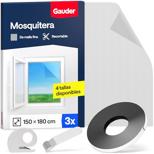GAUDER Mosquitera para Ventana - Red Anti-Insectos con Cierre de Gancho y Bucle - Protección Adhesiva contra Mosquitos - Malla Autoadhesiva (3 Piezas - 150 x 180 cm - Negra)