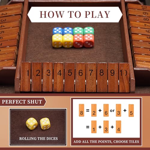 Shut The Box Juego de Mesa de Madera para 4 Jugadores miniatura 3