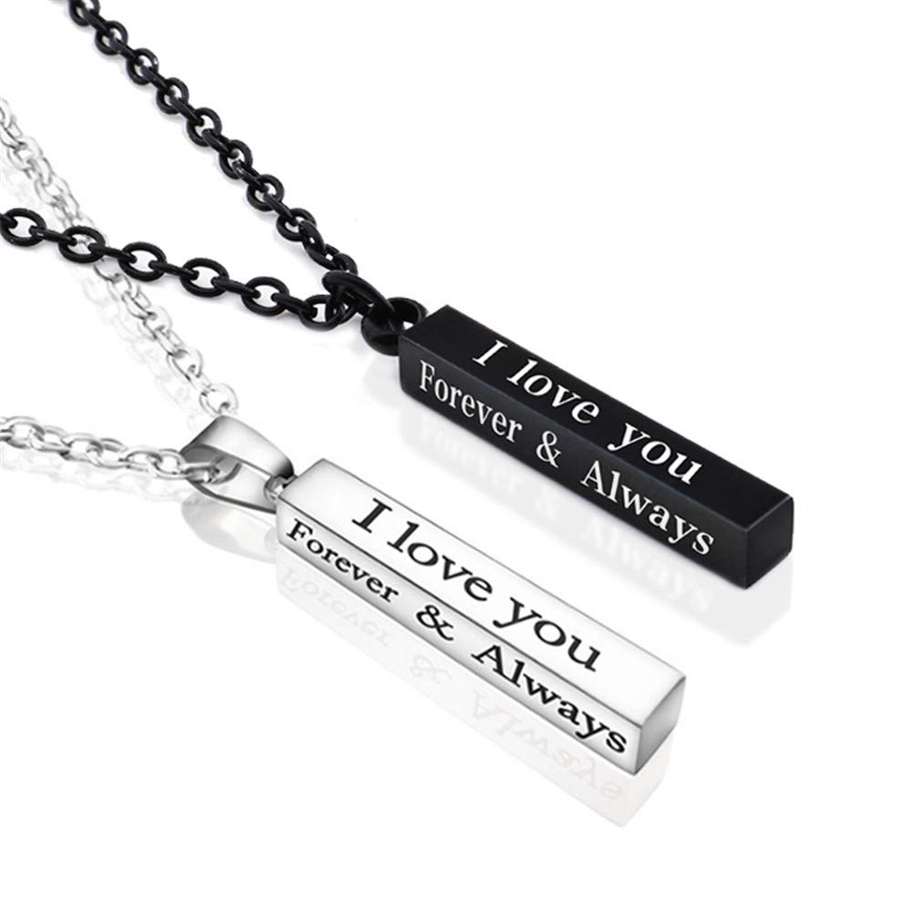 Forever And Always Necklace For Couples Best Friends Silver Black Pendant Stainless Steel Chain Promise Matching Engraved I Love You Always And Forever Necklace Set For Him And Her Boyfriend And Girlfriend
