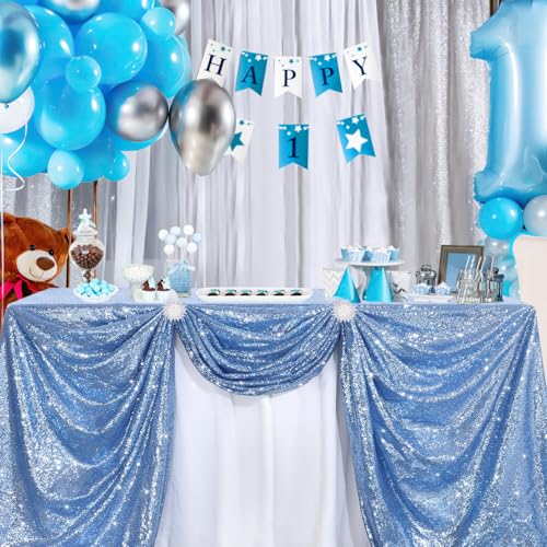 Image of B-COOL Sequin Tablecloth Glitter Rectangle Table Cloth Wedding Party Table Drape Baby Blue Restaurant Kitchen Linen 50x80 inches