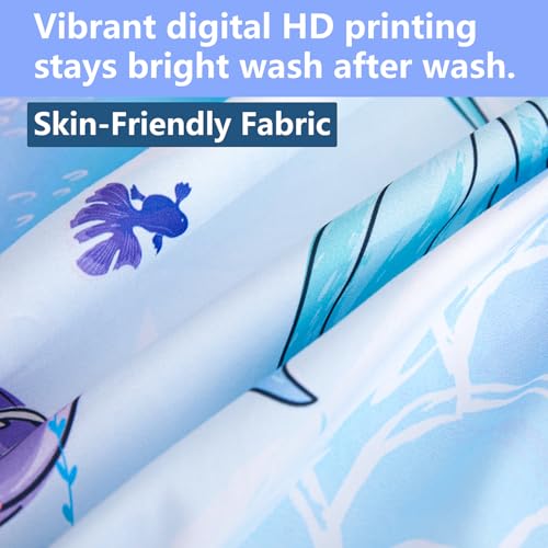 Image of 5 Piece Mermaid Comforter Twin Size, Mermaid Bedding Twin for Kids Girls, Kawaii Cute Reversible White Bed in a Bag, Soft Microfiber Children Adults Room Decor All Season