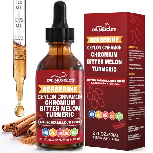 Berberine with Ceylon Cinnamon - Berberine Supplement Liquid Drops with Turmeric Moringa Bitter Melon Chromium Gymnema - Daily Dietary Supplement for Adults 2 FL OZ - Vegetarian