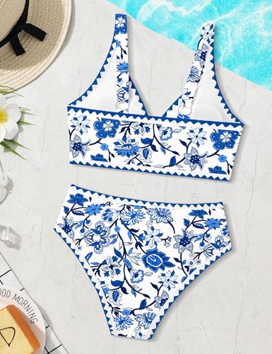 Image of KANGKANG Girls Swimsuit Bikini Set Solid Color V-Neck Two Piece Bathing Suit with Chest Pad Adjustable Straps Swimwear 7-16T