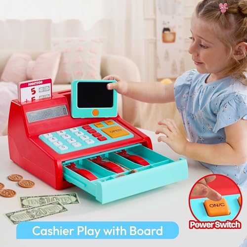 Cash Register Playset – Detachable Write & Erase Pad, Calculator, Play Money, Credit Card, Grocery Store Playset, Preschool Activities, Educational Learning Toy for Kids, Christmas Birthday Gift - Thumbnail 3