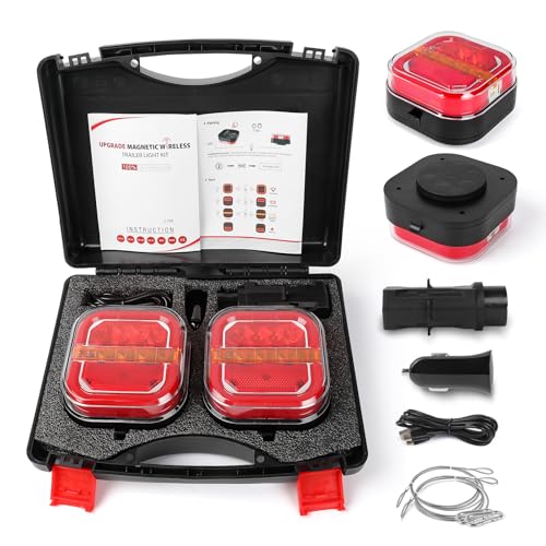 Yuanjoy Kabellose Anhänger Rückleuchten, 2 Wasserdichte Montageoptionen Magnetische Anhängerbeleuchtung Zum Abschleppen, Tragbares LED Abschleppleuchten Kit für Lkw, Boot, Wohnmobil Yuanjoy Kabellose Anhänger Rückleuchten, 2 Wasserdichte Montageoptionen Magnetische Anhängerbeleuchtung Zum Abschleppen, Tragbares LED Abschleppleuchten Kit für Lkw, Boot, Wohnmobil
