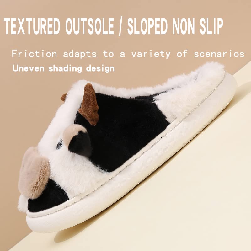 PLMOKN Cow Slippers For Women Indoor And Outdoor Mens House Cute Fuzzy Keep Warm Animal Cloud Slides3