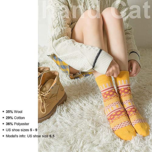 Image of IIG 5 Pairs Women's Vintage Style Thick Wool Warm Winter Crew Socks