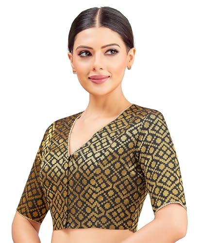 Image of Studio Shringaar Women's Readymade Brocade Elbow Length Sleeves Saree Blouse