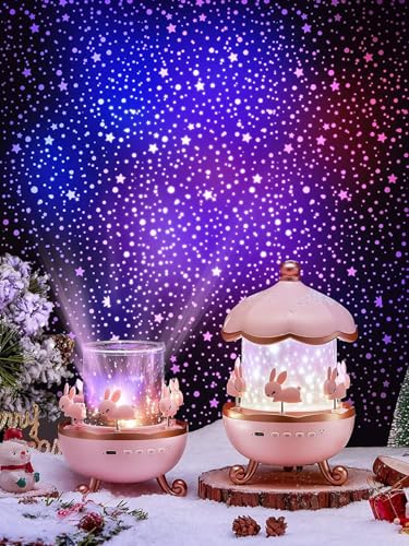 Image of Desidiya Plastic Bunny Night Light Cabin Projector Lamp 360 Rotatable LED for Kids Room Decor, for Girls Bedroom 6 Film Shade,Star Projector,USB Powered Birthday Gift for Kids