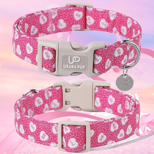 Image of Valentine's Day Dog Collar, Pink Heart Dog Collar with Quick Release, Valentine's Day Gift Pet Collar for Puppy Girl Boy Dog, Wedding Dog Collar
