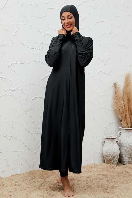Sommer Dubai Arab 3 Stück Set Schwarz Modest Bademode Frauen Muslim Full Cover Burkini Badeanzug mit Badekappe