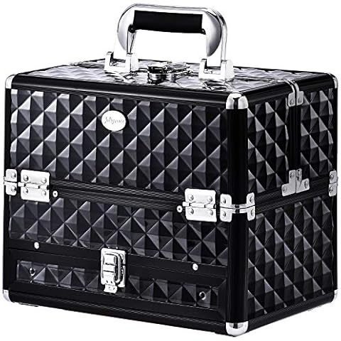 Joligrace Makeup Train Cases Professional Travel Makeup Cosmetic Cases Organizer Portable Box with Drawer Black Cover