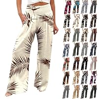 Pantaloni da Donna a Gamba Larga Elasticizzati a Vita Alta Pantaloni da Spiaggia in Cotone Lino Pantalone Estivi a Palazzo (a11-Beige, M)