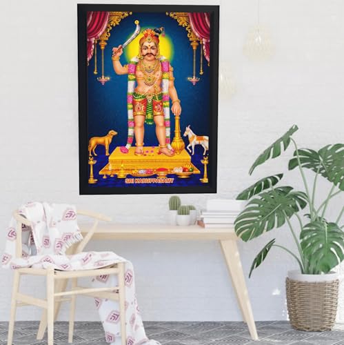 Image of ZirFrame Lord Karuppanasamy Premium 18 m Padi Karuppusamy Photo Frame for Wall Decoration | HD Divine Tamil God Artwork with Durable Wooden Frame | Spiritual Home Temple Decor Gift for Pooja Room, Living Room, Office | Traditional South Indian Devotional Wall Art Frame (Black, Large)
