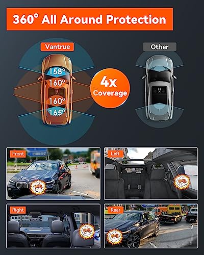 Vantrue 360 Degree Dash Cam for Cars, WiFi GPS Car Camera with Voice Control, IR Night Vision, 24hrs Parking Mode, HDR/WDR, 3.19’ IPS LCD, 512GB Max
