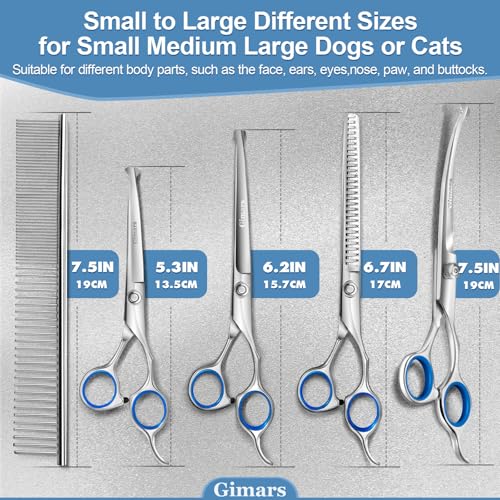 Gimars 4CR Hundeschere Set Profi 6-In-1 Hundeschere Fellschere mit Rundspitze, Schwerdichtete Titan-beschichtete Fellschere Für Hunde für Katzen Und Andere Tiere
